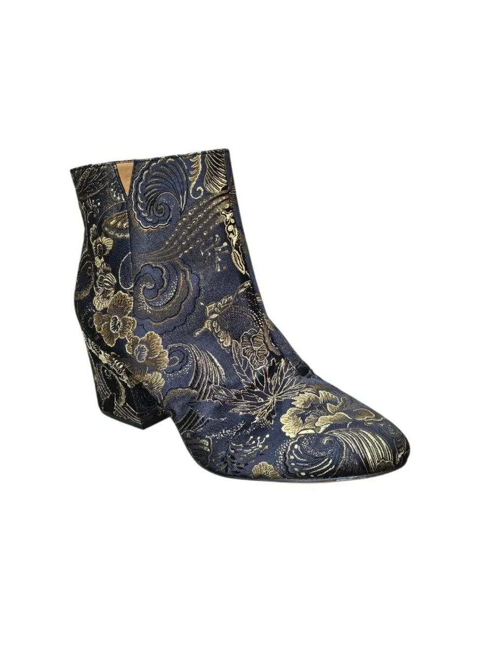 Franco Sarto Women's Jubilee 2 Ankle Boot Floral Bootie Heel Black Gold Size 9